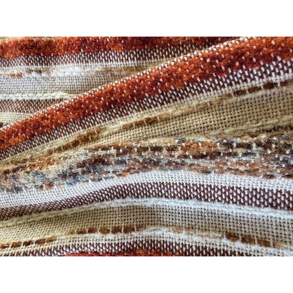 Vintage 70s pleated curtain, brown, beige, rust stripes, thick woven panel - Picture 9 of 10